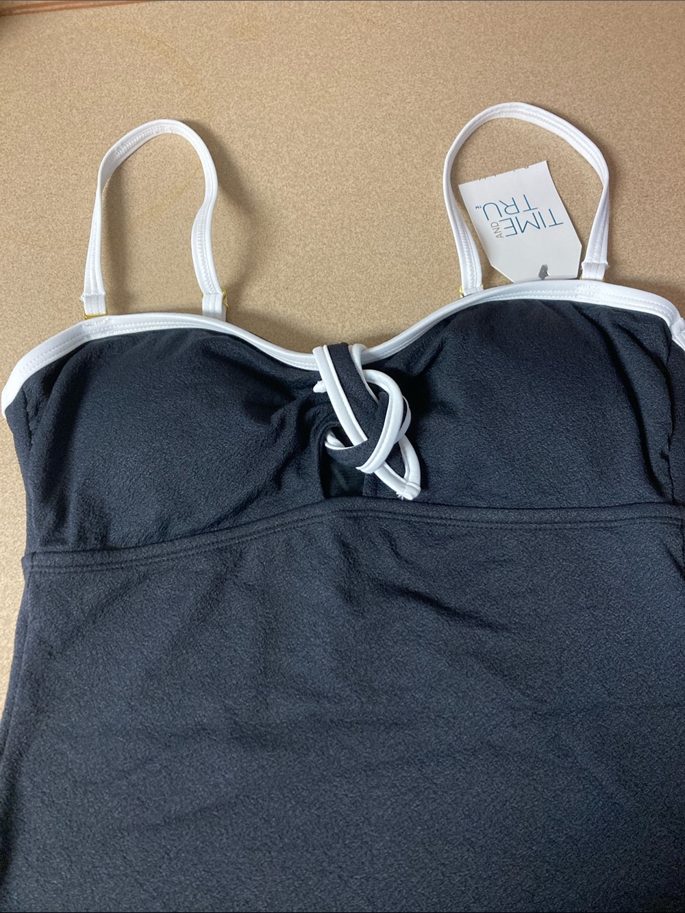 Time and Tru Black Swim Tankini Top with White Trim - Picture 4 of 8